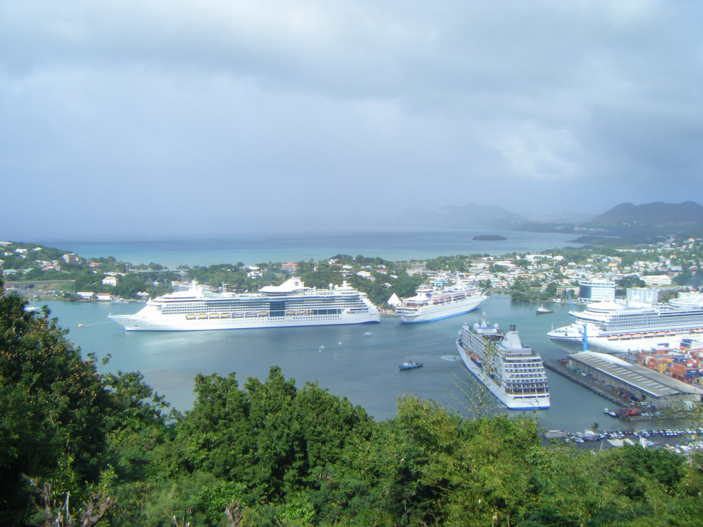 Castries harbour from Morne Fortune with cruise ships at berth
