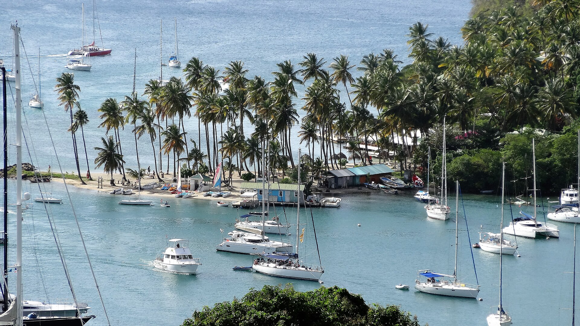 Sailing boats in a bay of Saint Lucia